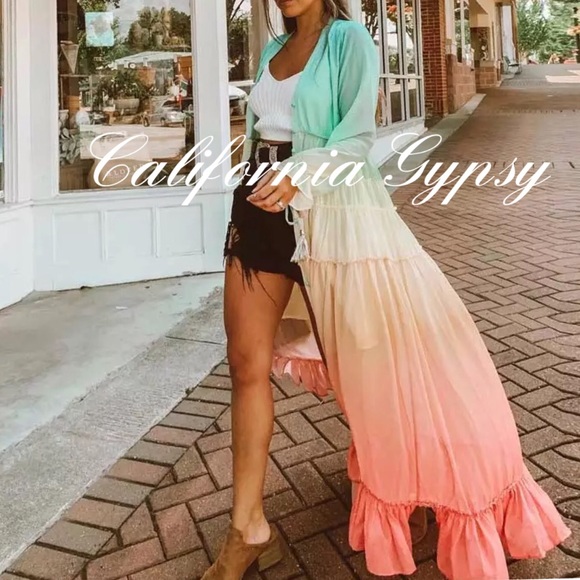 Rainbow Ombré Chiffon Coverup Duster RESTOCKED🎉 - Picture 8 of 16